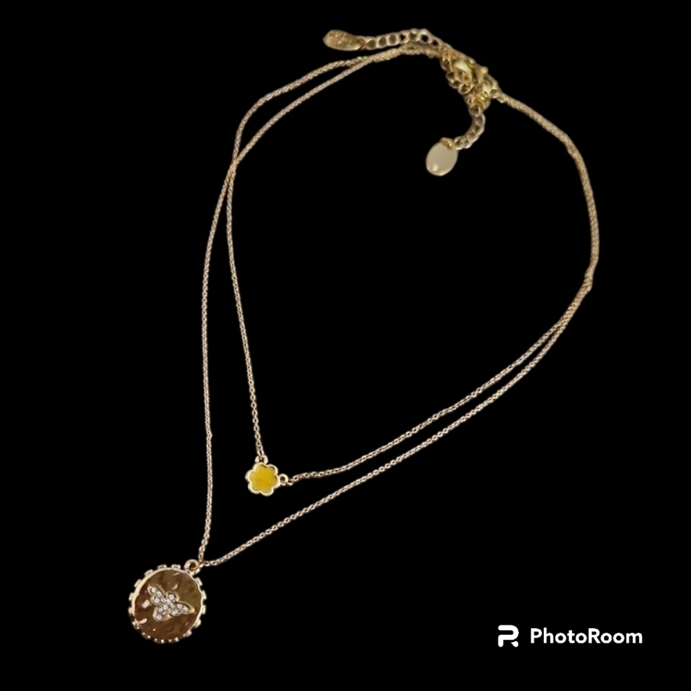 5/$25 TIME AND TRU Set of Two Goldtone Bee Pendant Chain Necklaces